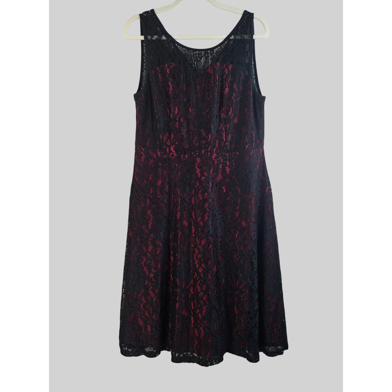 Floral Lace Shift Dress Lg Black Red Sleeveless Flowy Whimsygoth Dark Romantic